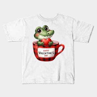 Valentine Crocodile In Tea Cup Kids T-Shirt